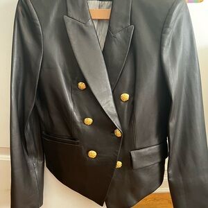 Veronica Beard Black Leather Diego Dickey Blazer